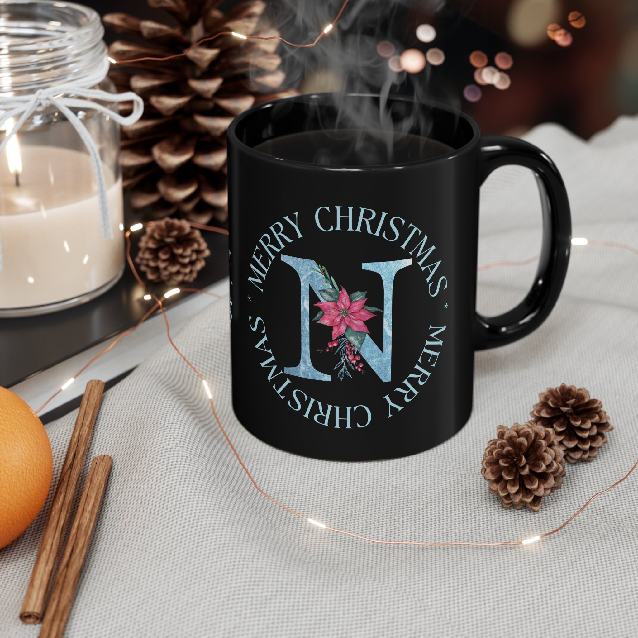 Letter N Monogram Christmas Mug