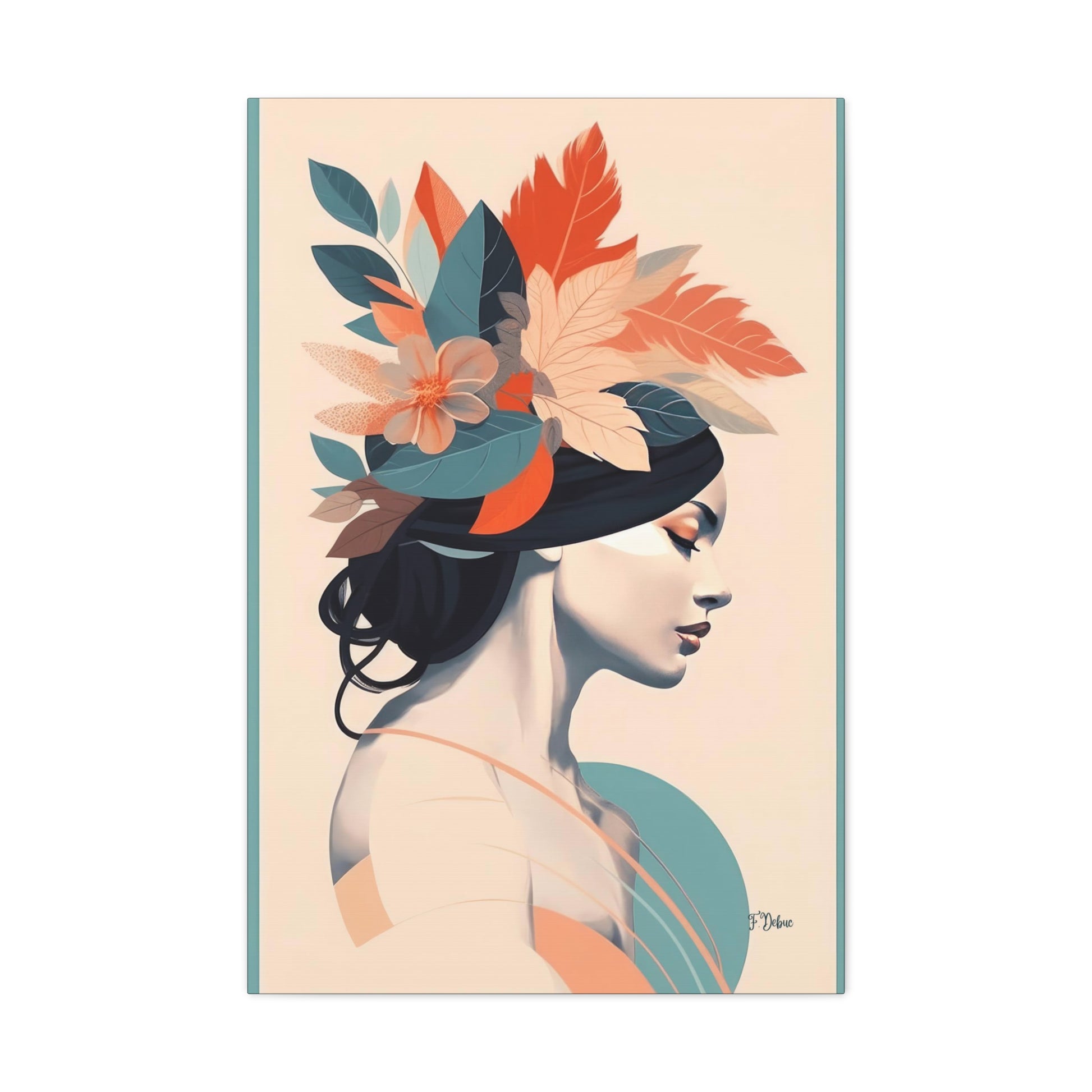 Our print wall art features a woman graced with a leafy crown, a blend of simplicity and elegance.