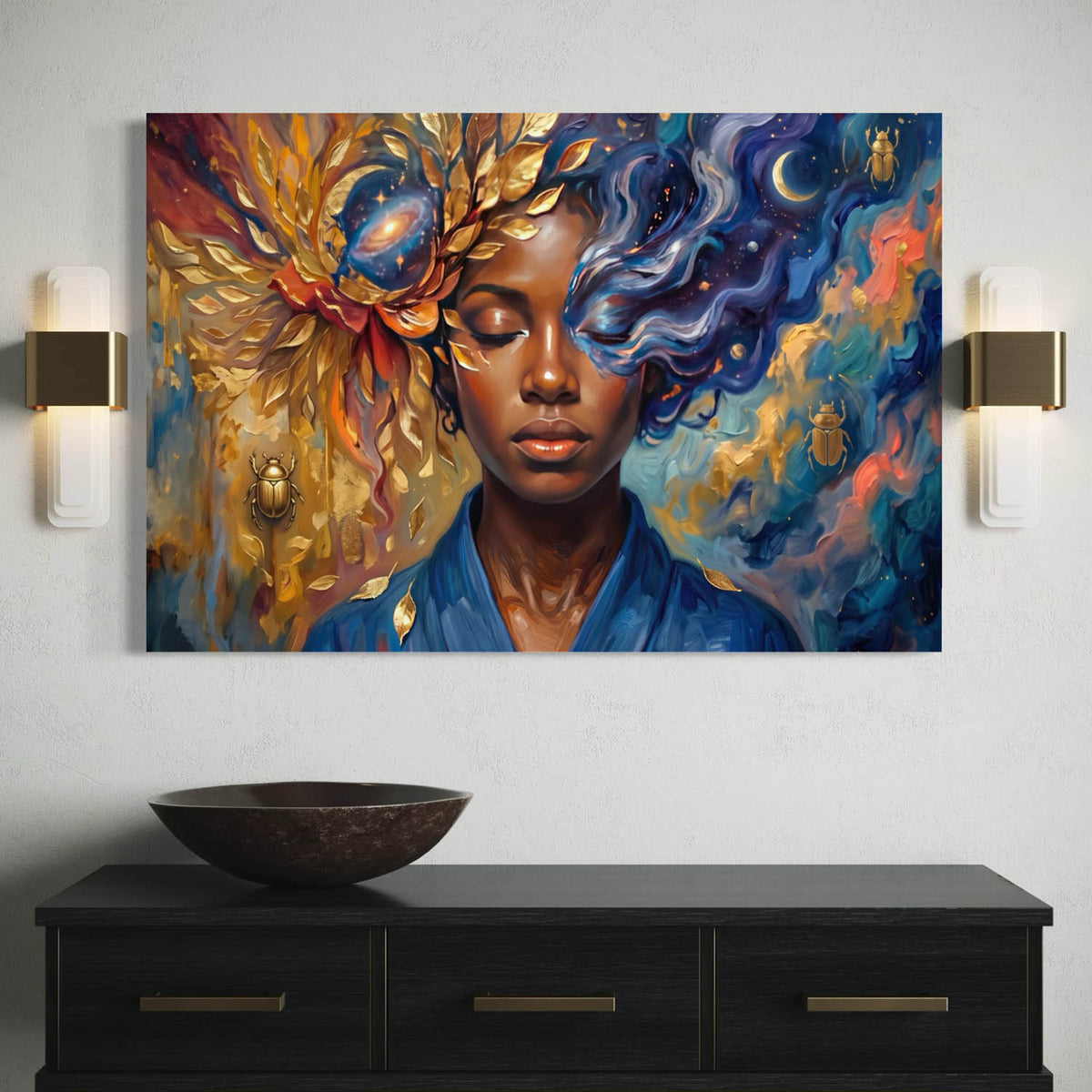 Surreal Sun & Moon Portrait - Canvas Wall Art