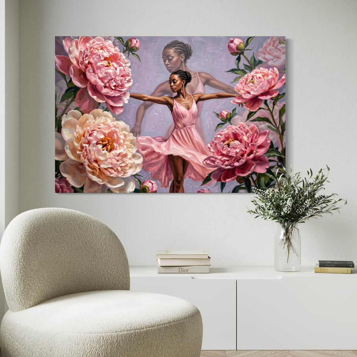 Ballet Dancer Peonies - Canvas Wall Art