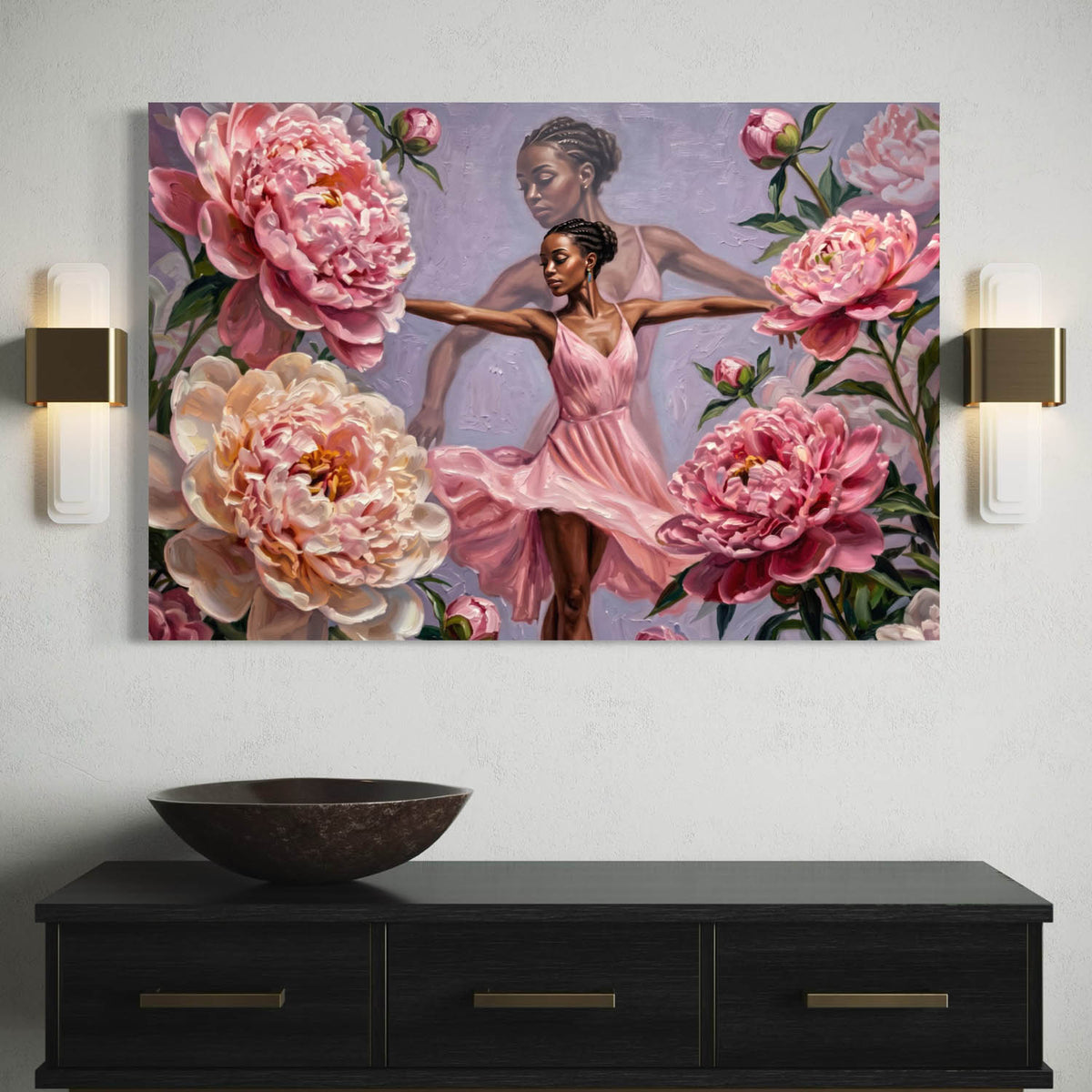 Ballet Dancer Peonies - Canvas Wall Art